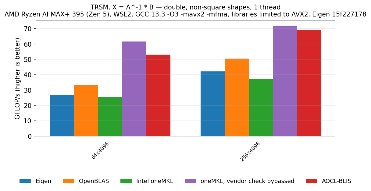 TRSM double, other shapes